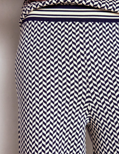 Jacquard Knitted Trousers-Geo Navy and Ivory Jacquard