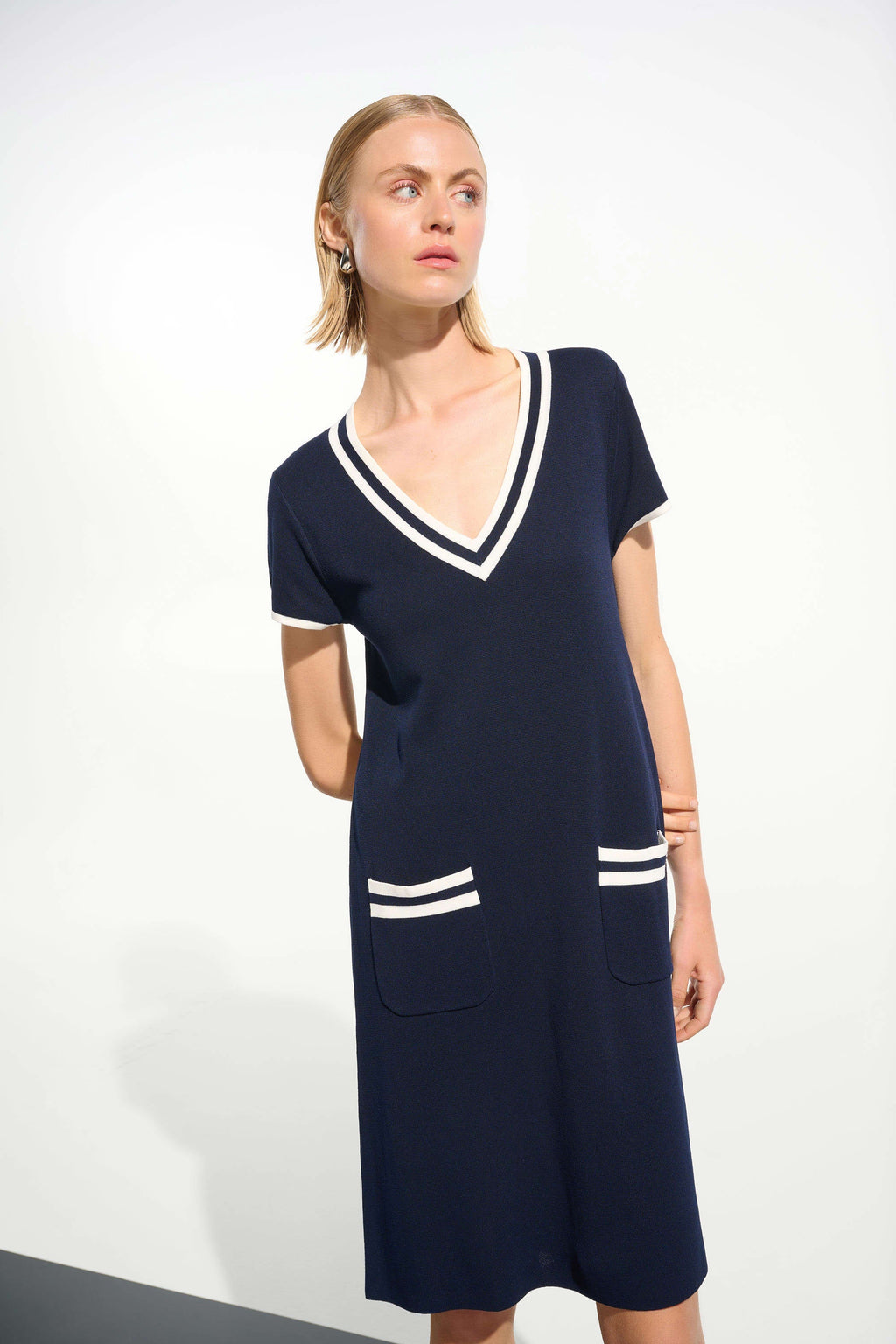 Joseph Ribkoff Viscose Knit A-Line Dress With Rib Trim