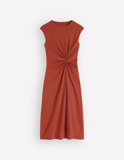 Delilah Twisted Midi Dress-Burnt Orange