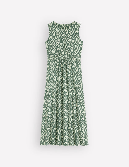 Zara Cross Waist Jersey Dress-Hunter Green, Ikat