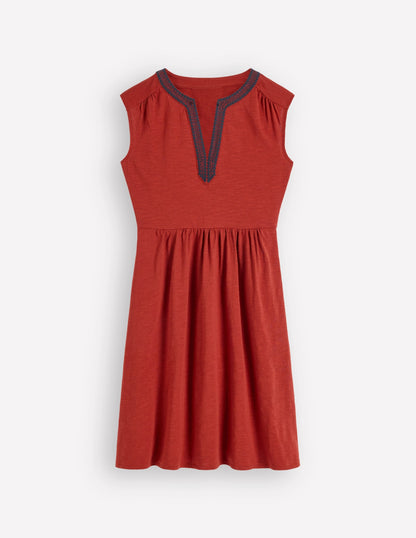 May Embroidered Short Dress-Burnt Orange