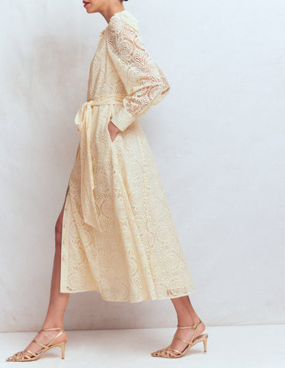 Blouson Sleeve Lace Dress-Ivory Lace