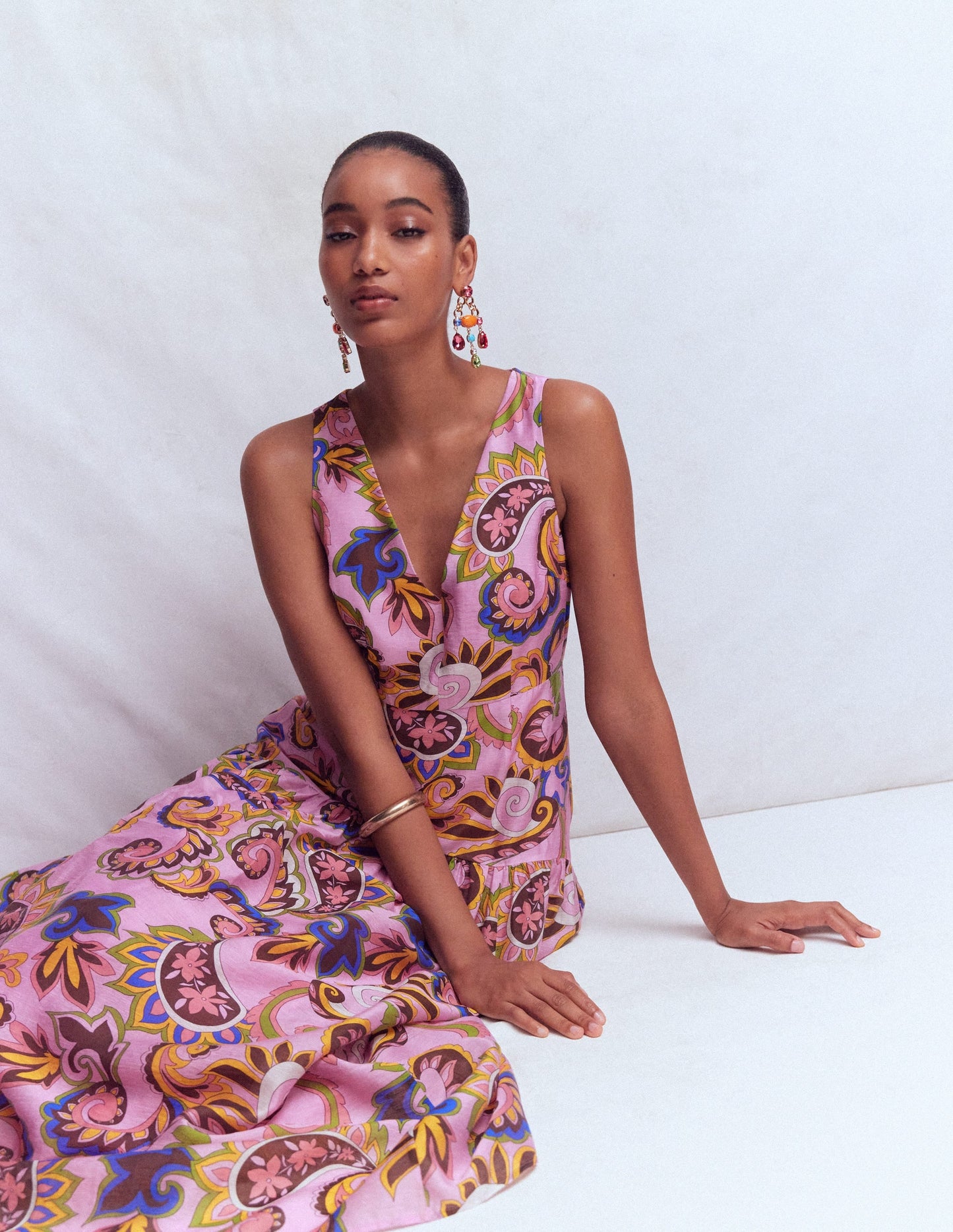 Drop Waist Sleeveless Dress-Multi Paisley Frenzy