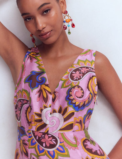 Drop Waist Sleeveless Dress-Multi Paisley Frenzy