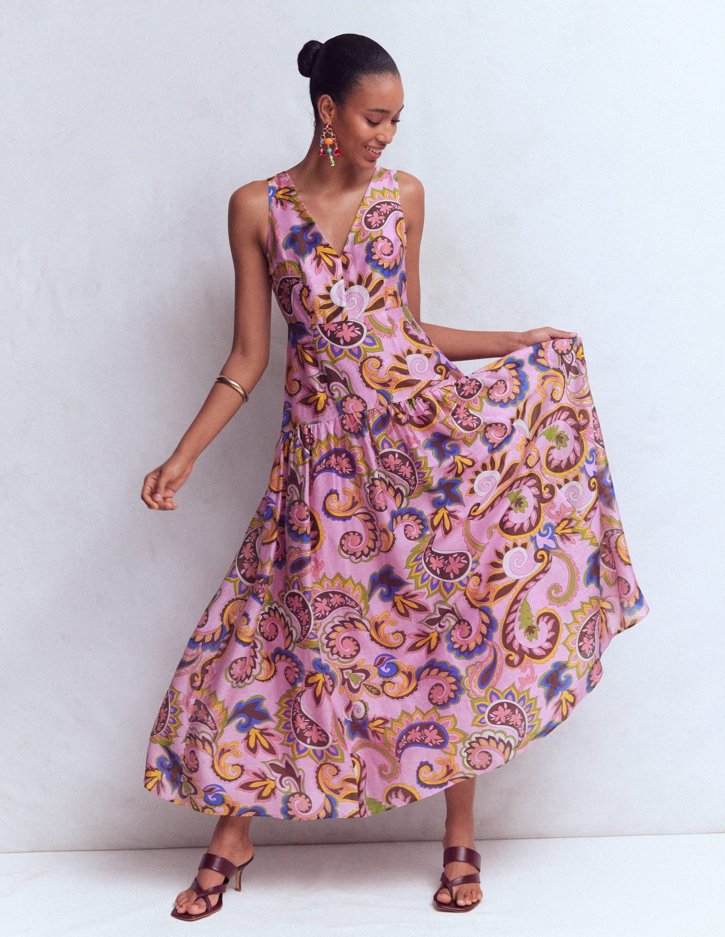 Drop Waist Sleeveless Dress-Multi Paisley Frenzy