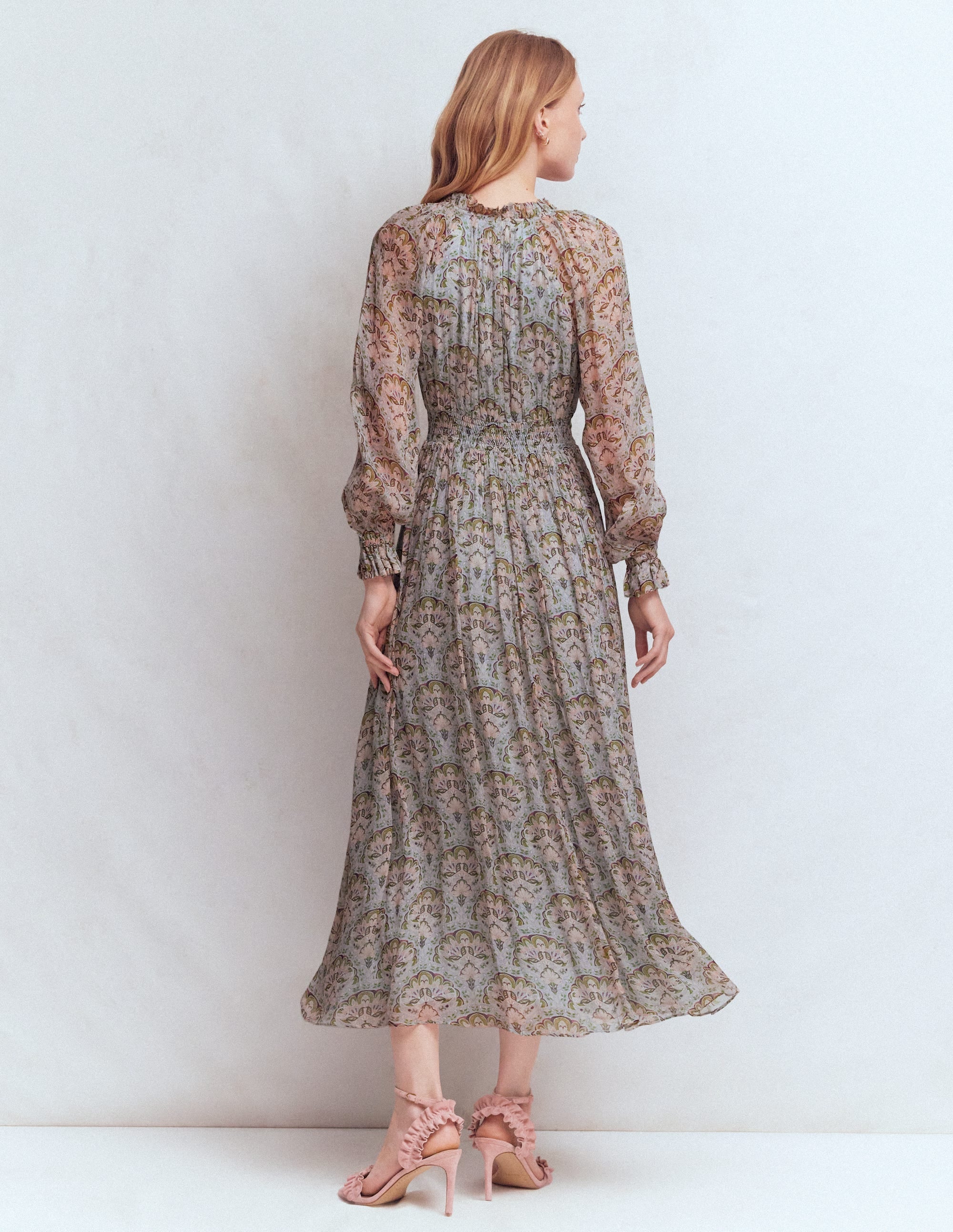 Romantic Ruffle Neck Dress-Multi Paradise Gardens