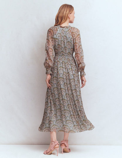 Romantic Ruffle Neck Dress-Multi Paradise Gardens