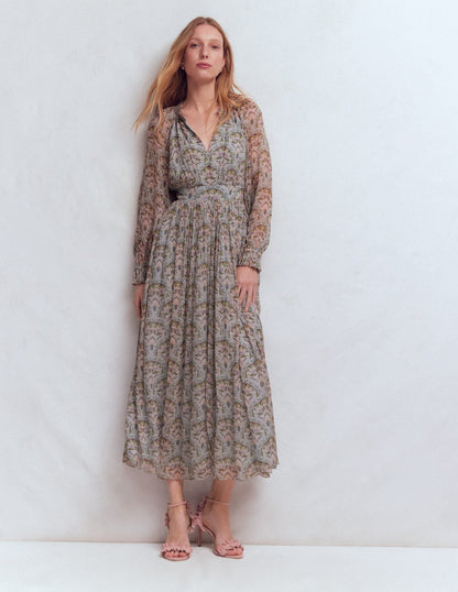 Romantic Ruffle Neck Dress-Multi Paradise Gardens