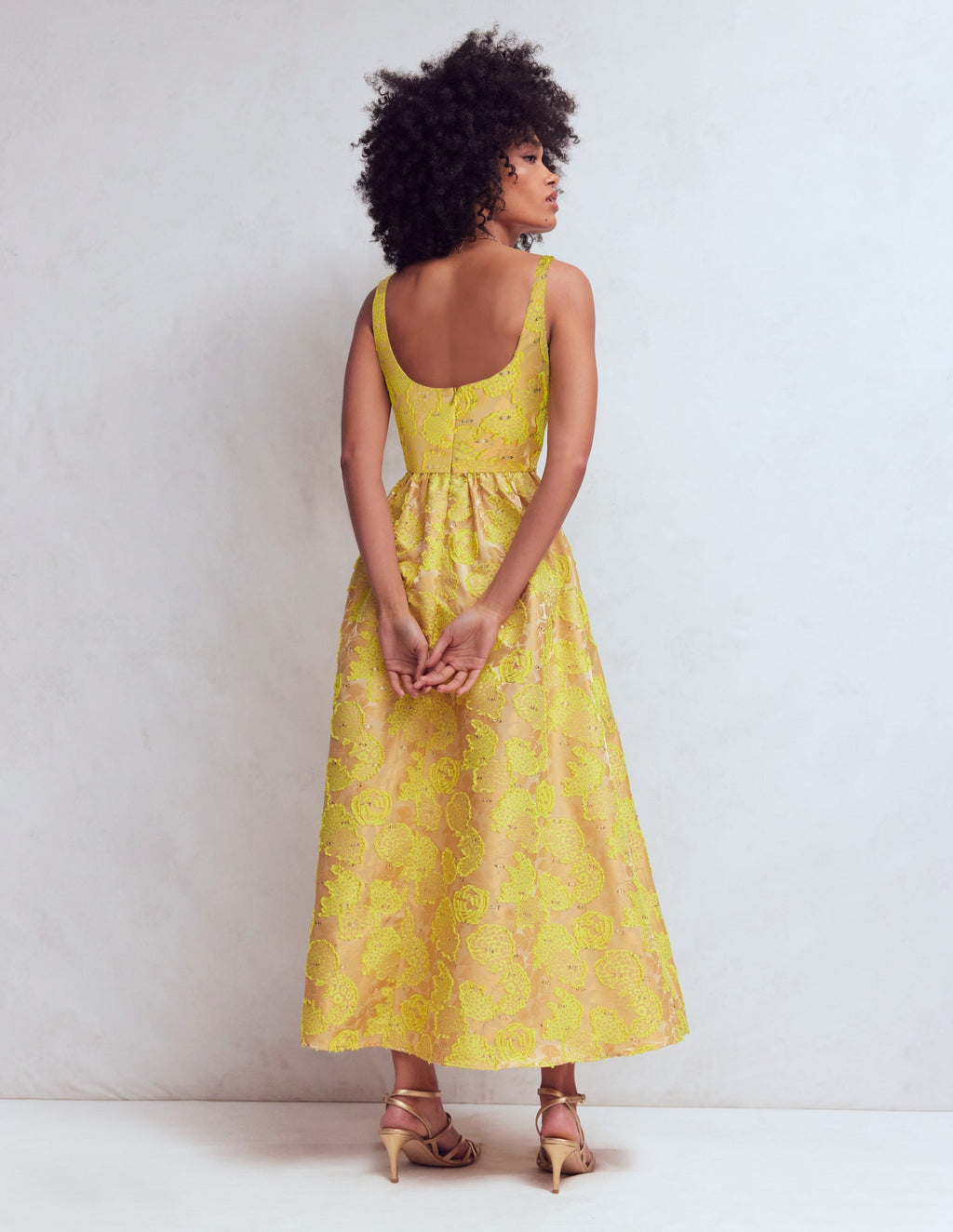 Scoop Neck Jacquard Dress-Yellow Jacquard