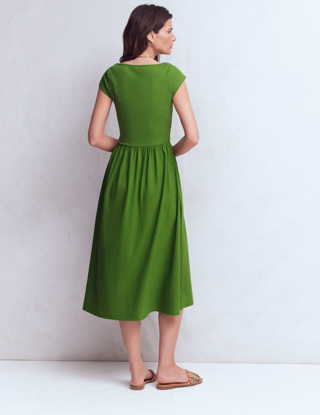 Boat Neck Mix Dress-Safari Green