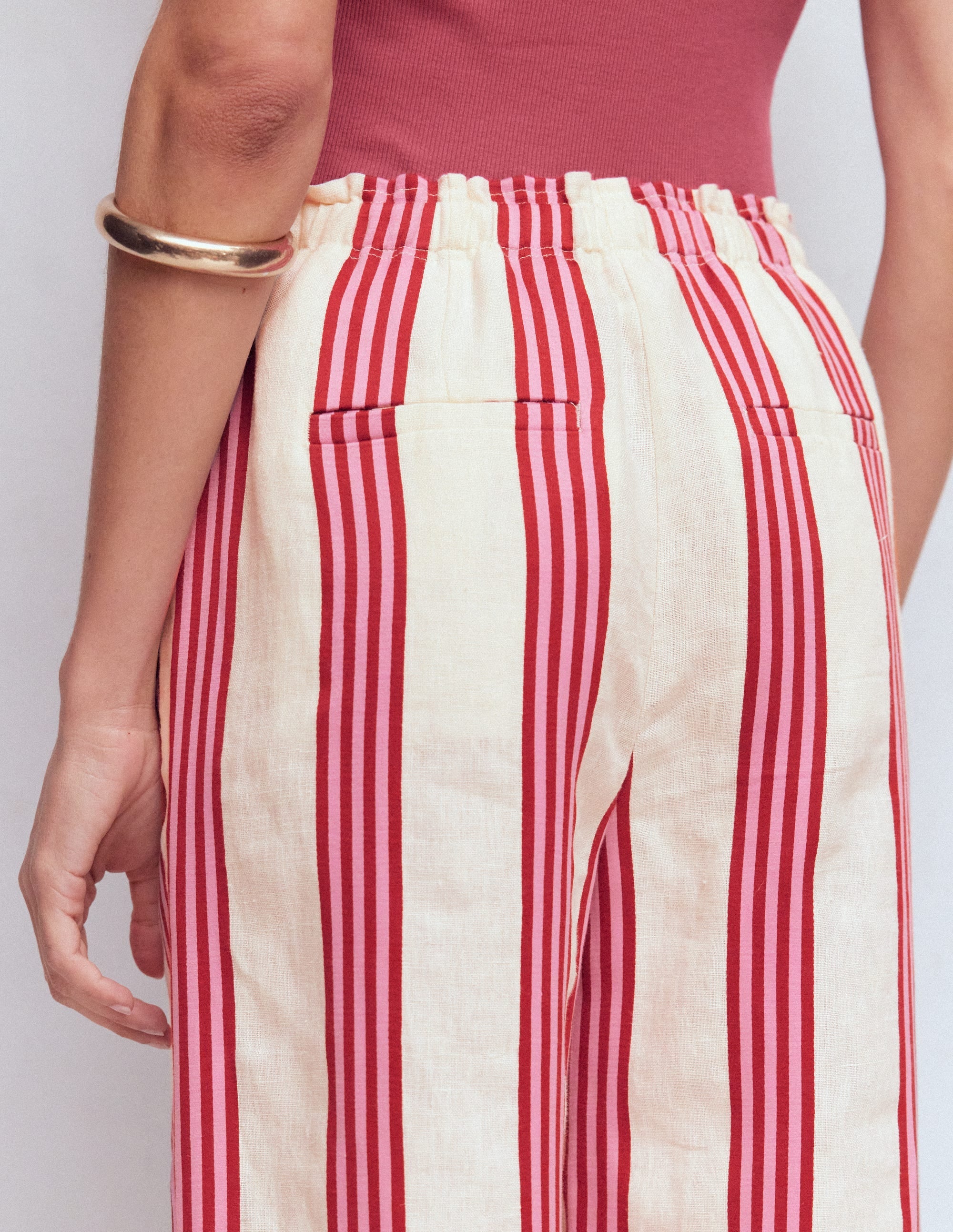 Islington Linen Pants-Ivory, Brown & Pink Stripe