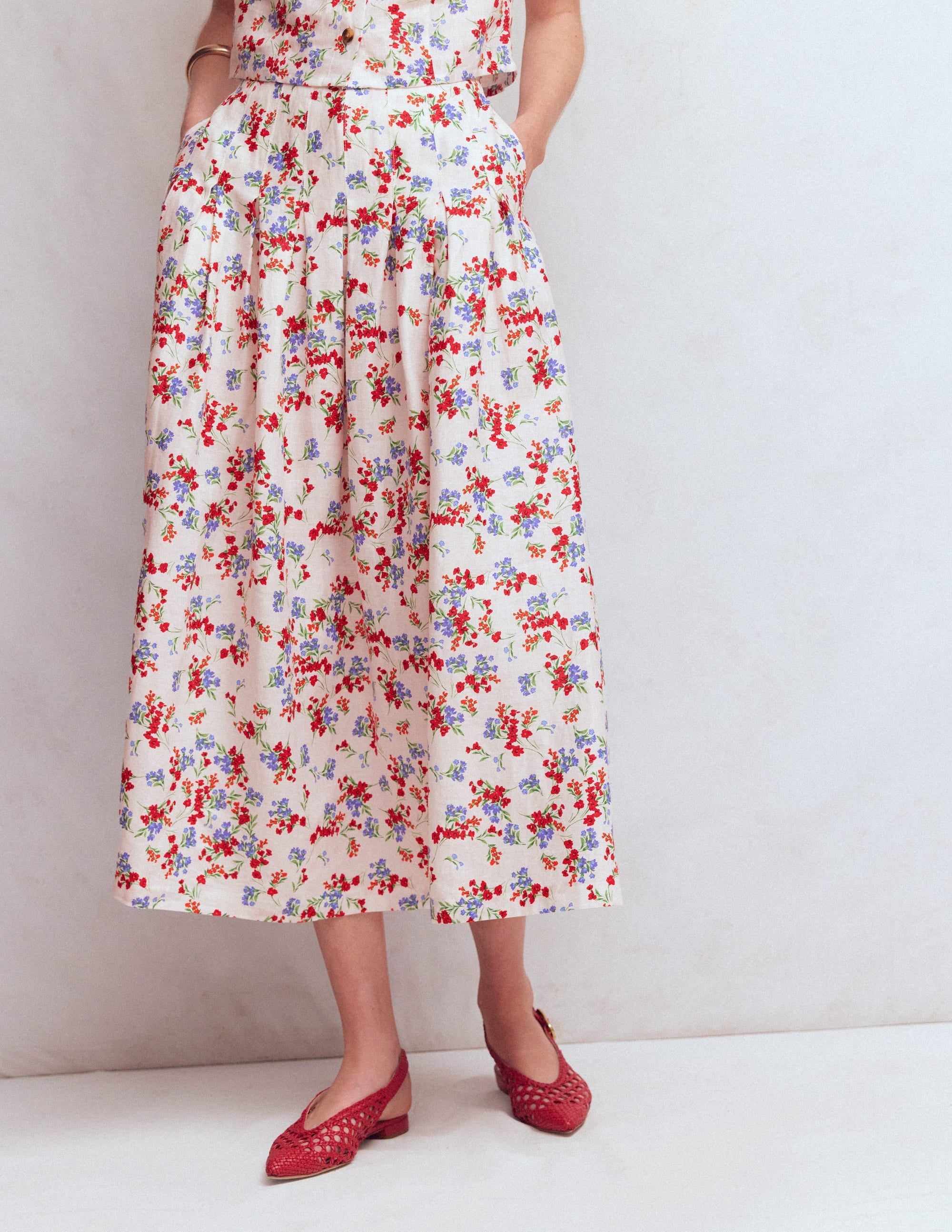 Valentina Linen Skirt-Ivory, Bloom Scatter