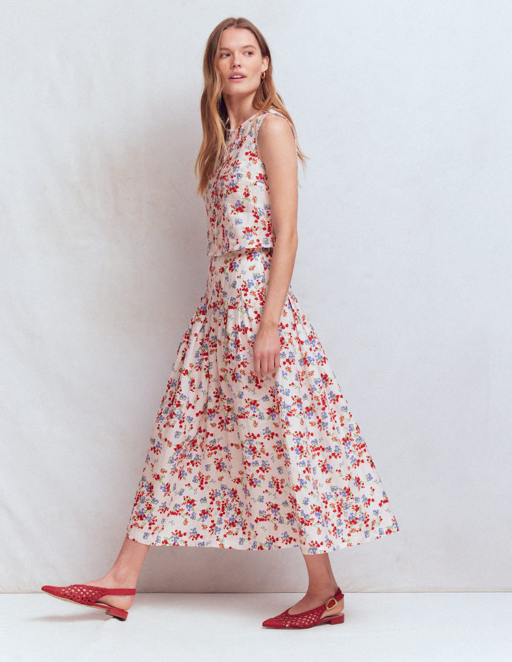 Valentina Linen Skirt-Ivory, Bloom Scatter