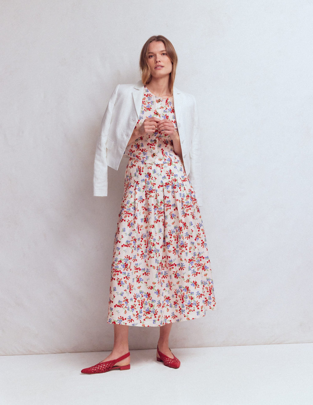 Valentina Linen Skirt-Ivory, Bloom Scatter