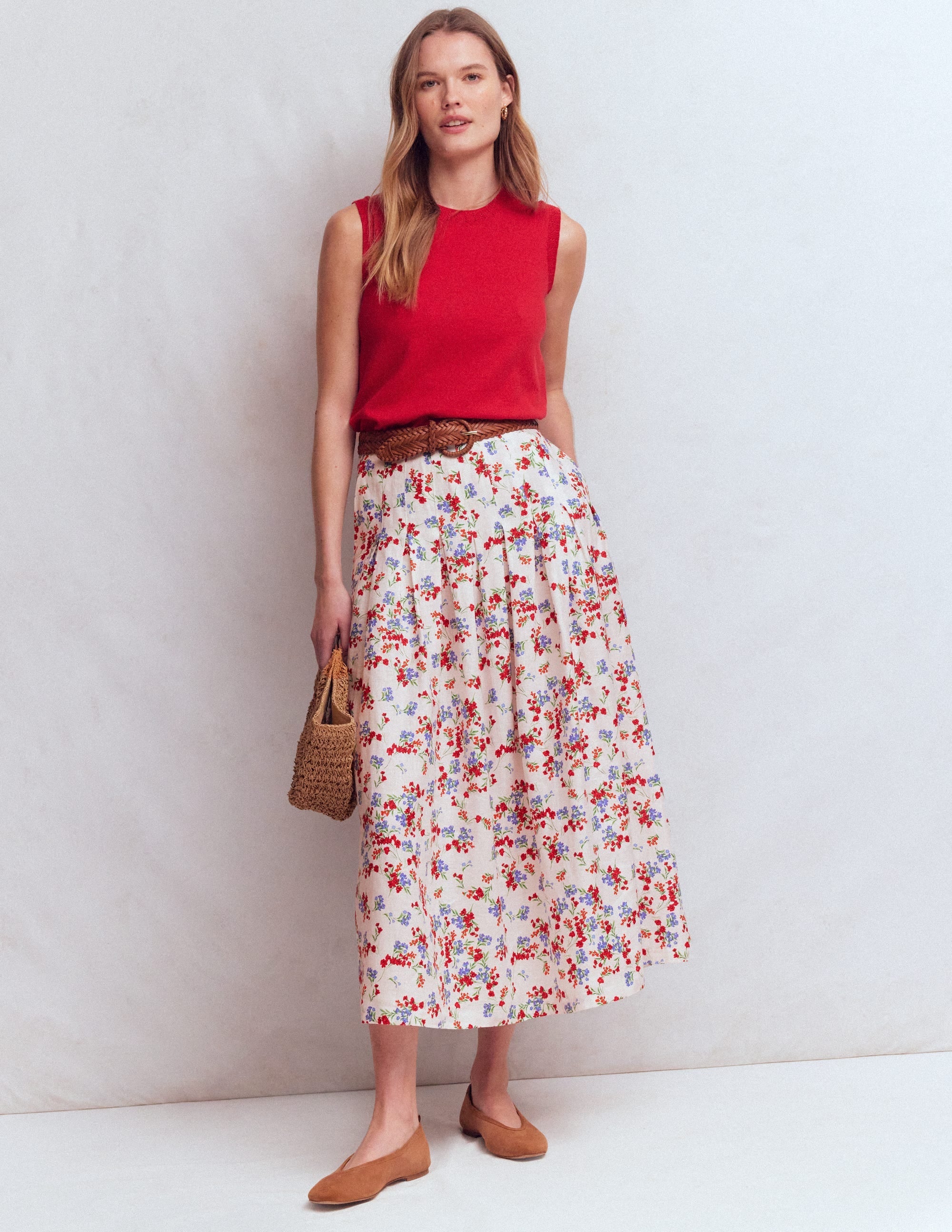Valentina Linen Skirt-Ivory, Bloom Scatter