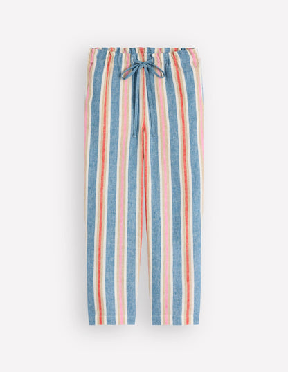 Islington Linen Crop Pants-Blue, Pink, Red Multistripe