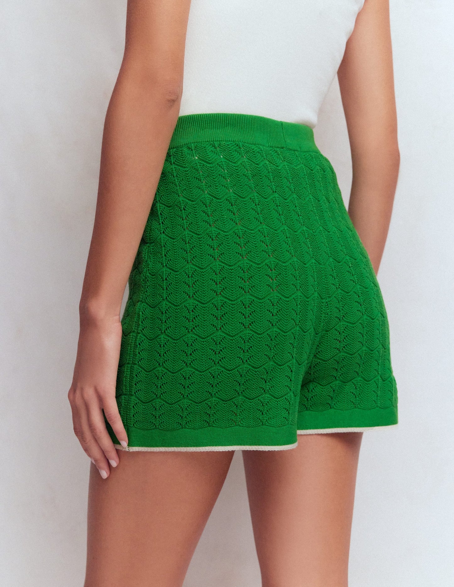 Knitted Pointelle Shorts-Lime Juice Green