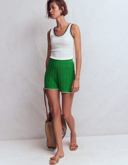 Knitted Pointelle Shorts-Lime Juice Green