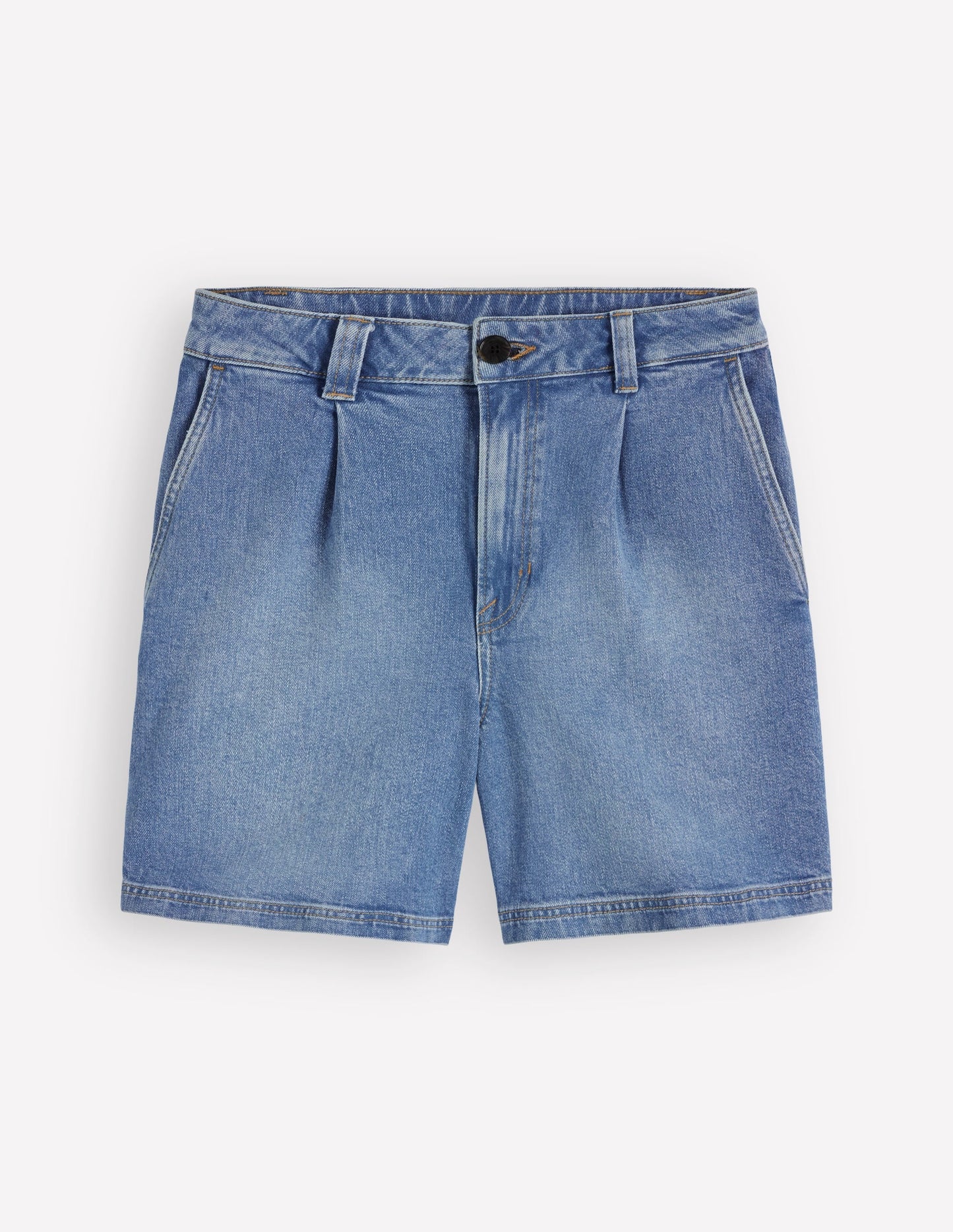 Pleat Front Denim Shorts-Light Vintage