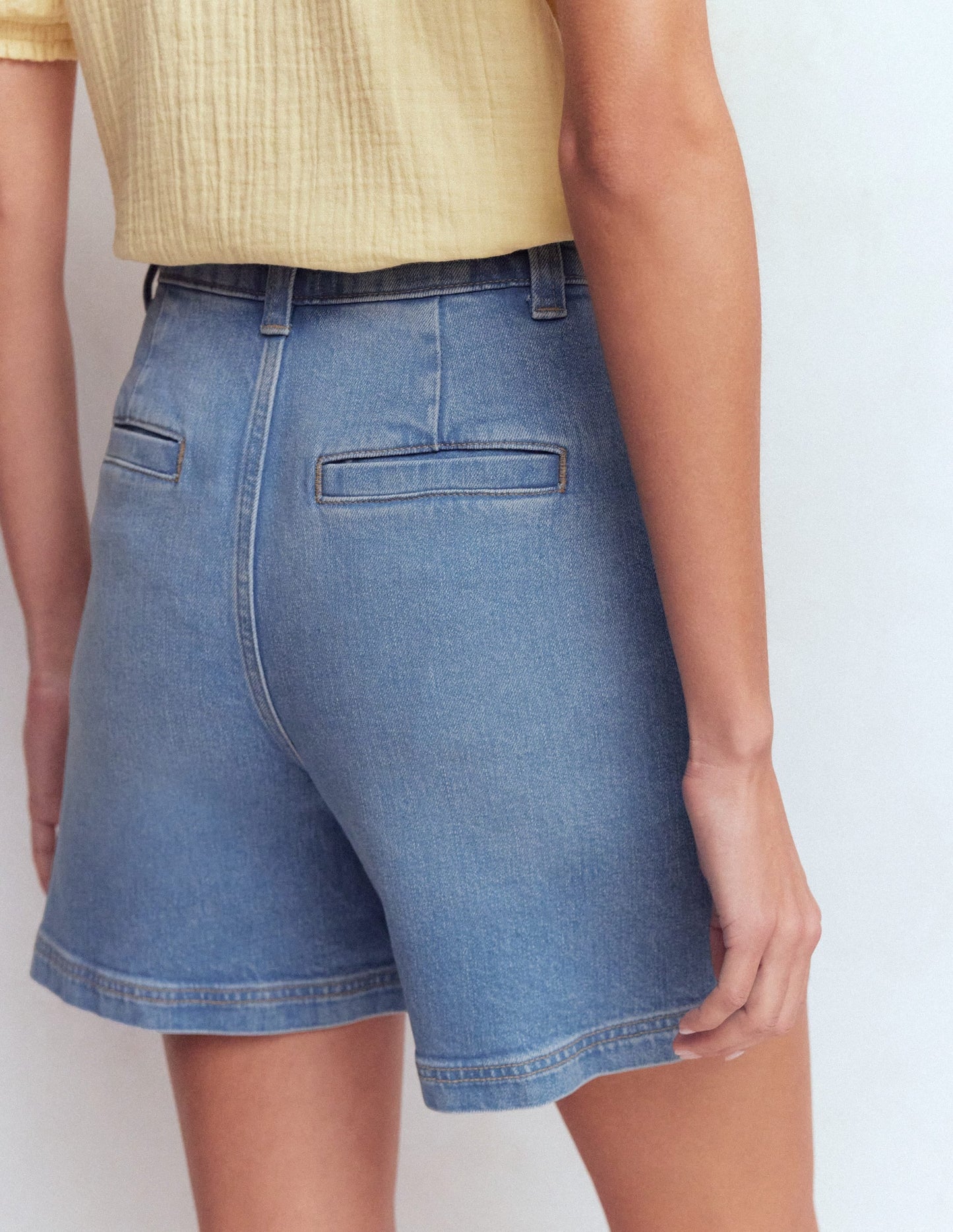 Pleat Front Denim Shorts-Light Vintage