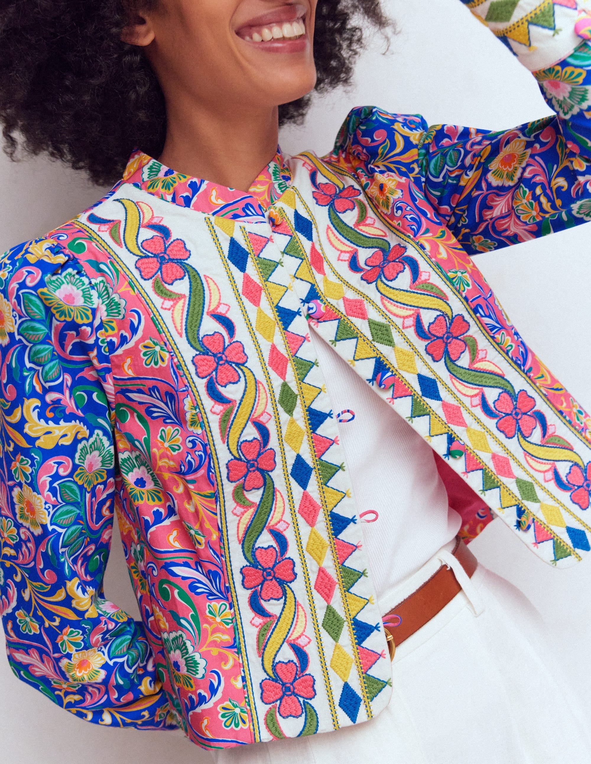 Printed Trim Jacket-Multi, Enchanting Bouquet