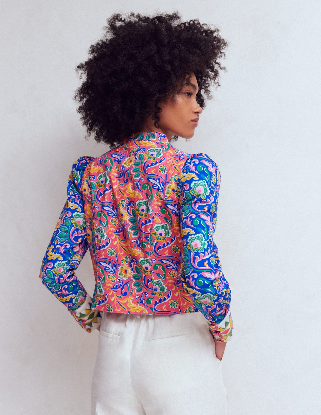 Printed Trim Jacket-Multi, Enchanting Bouquet