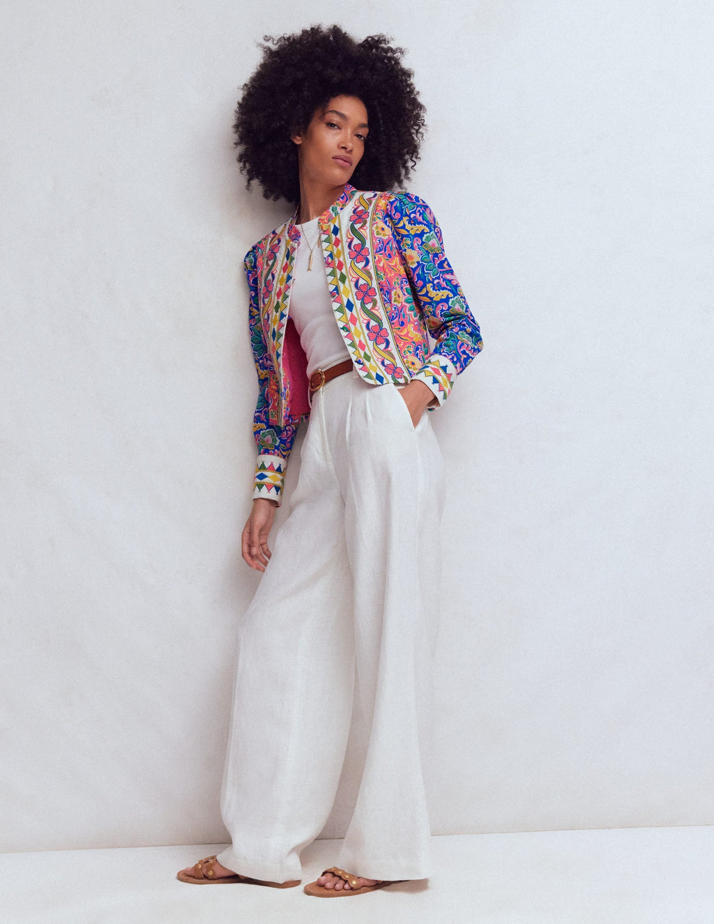 Printed Trim Jacket-Multi, Enchanting Bouquet