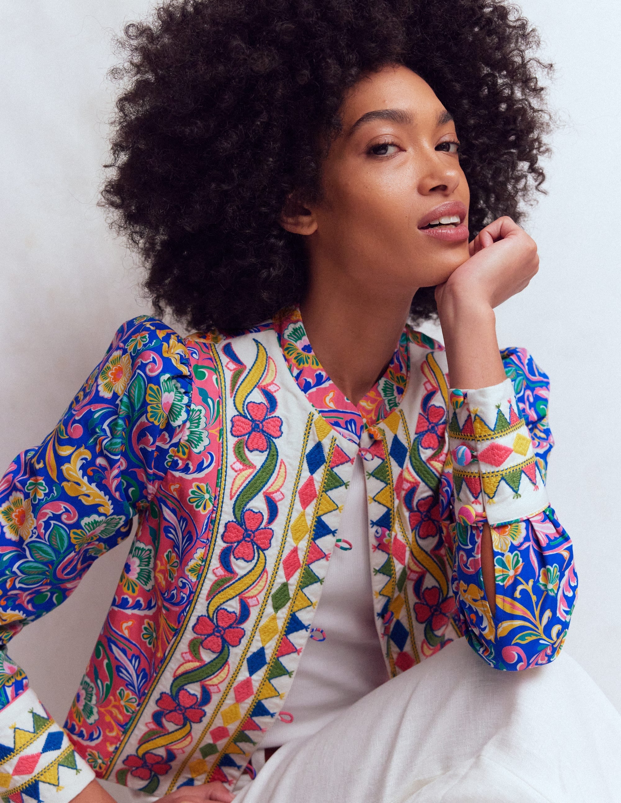 Printed Trim Jacket-Multi, Enchanting Bouquet