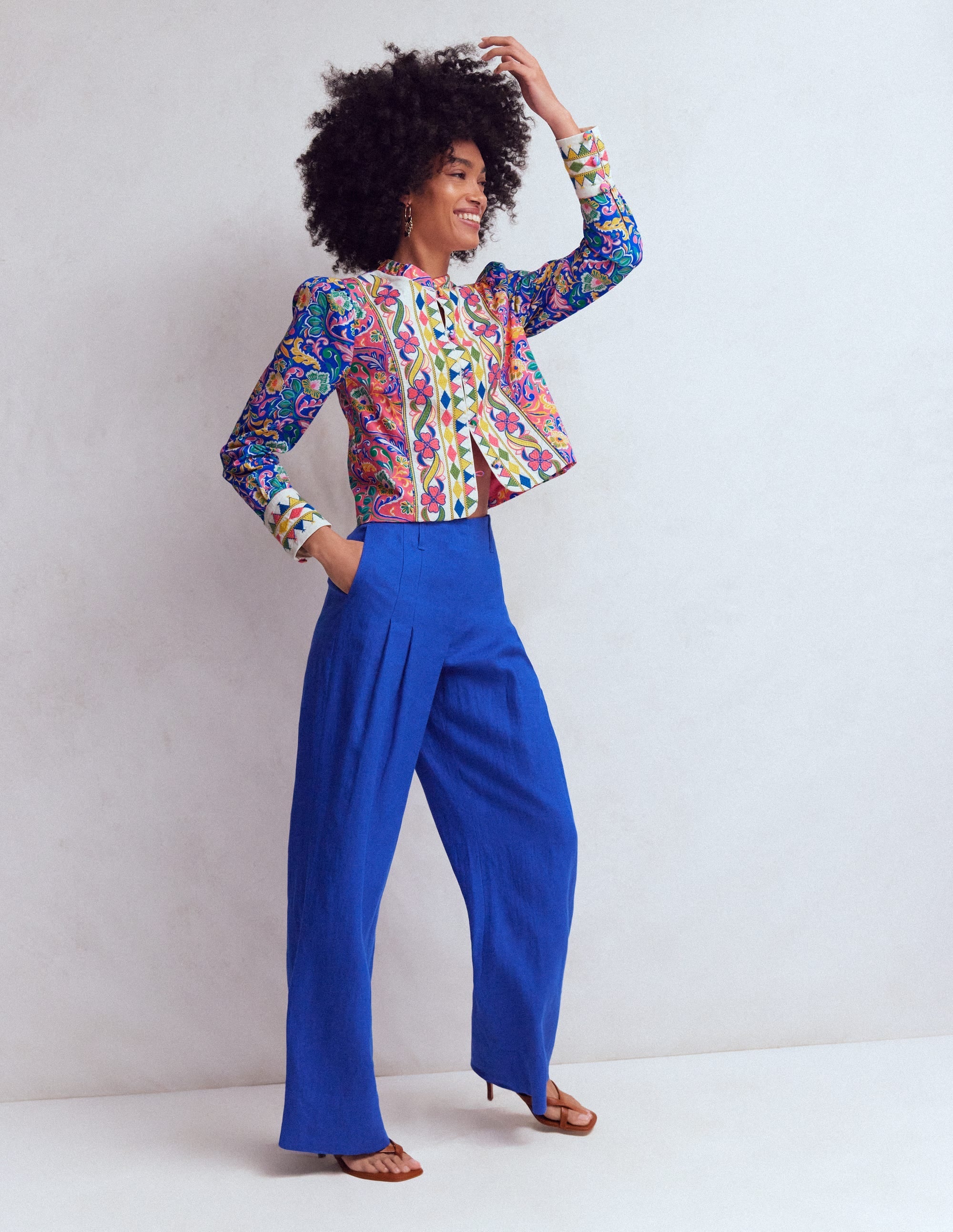 Printed Trim Jacket-Multi, Enchanting Bouquet