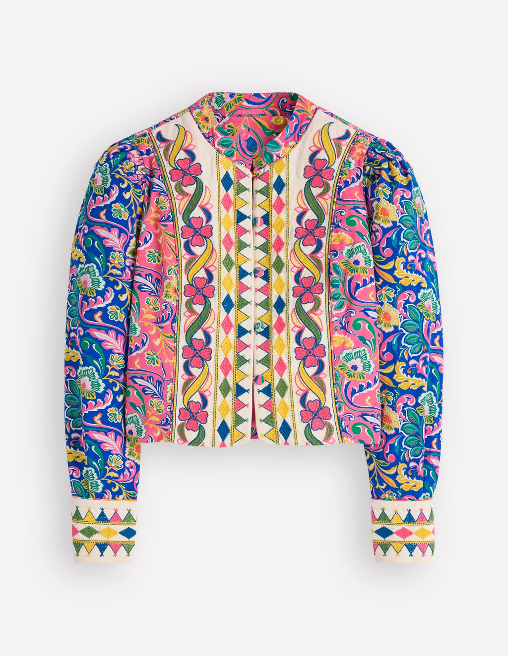 Printed Trim Jacket-Multi, Enchanting Bouquet