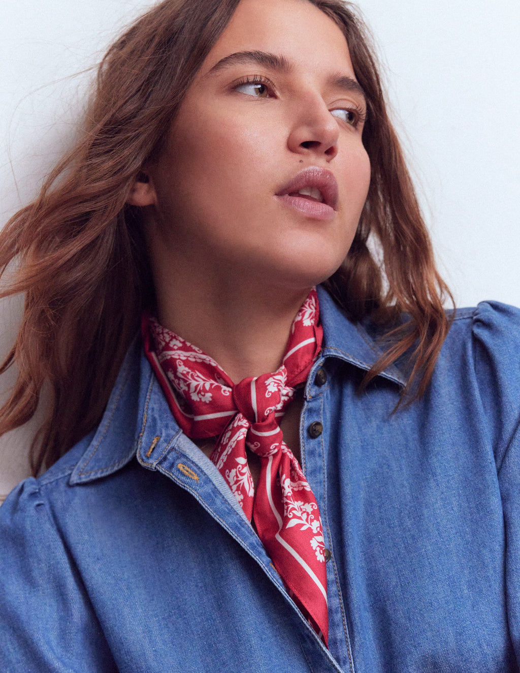 Elisabeth Silk Square Scarf-Red Decorative Blossom