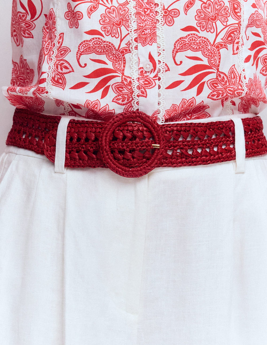 Interest Raffia Belt-Red
