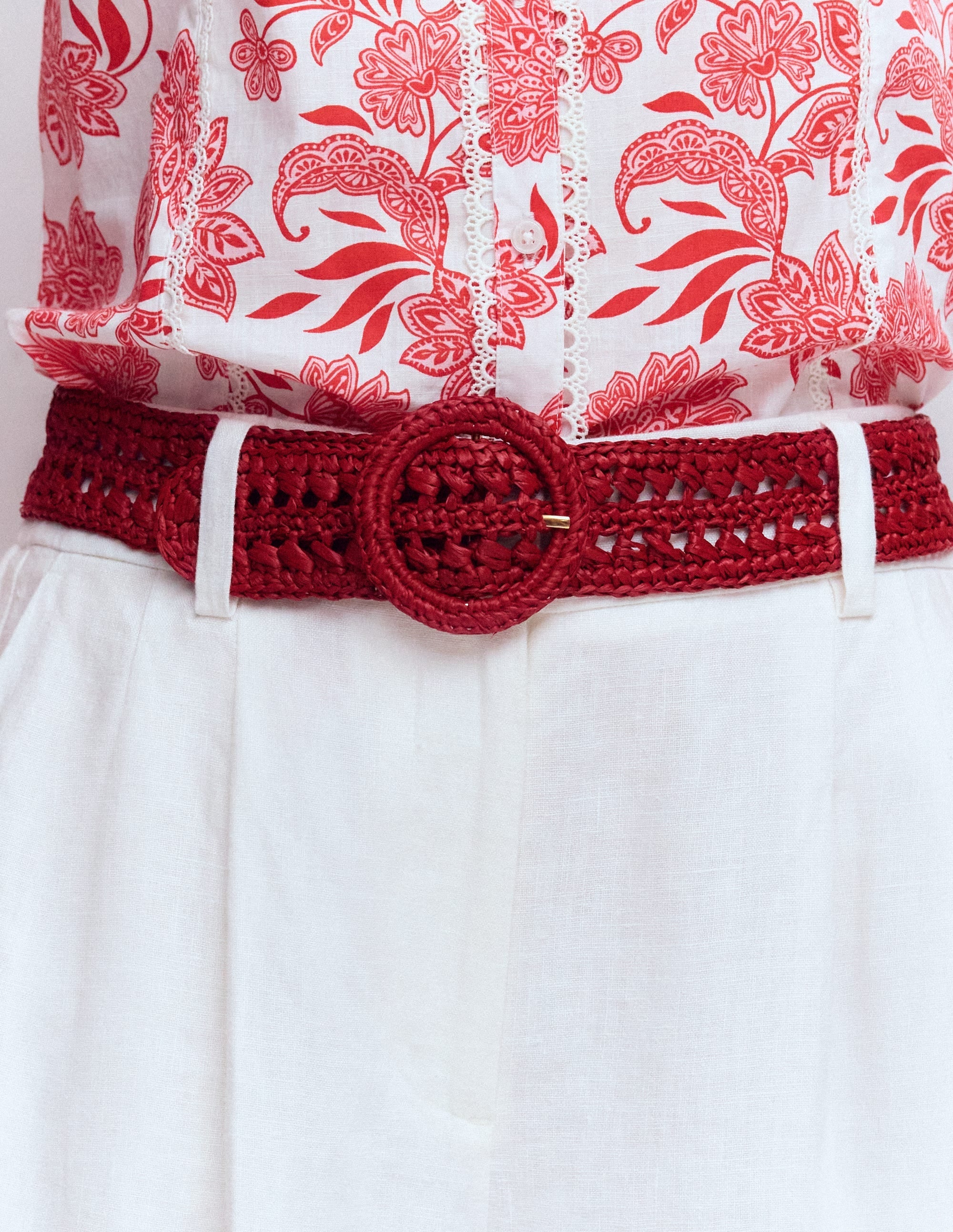 Interest Raffia Belt-Red