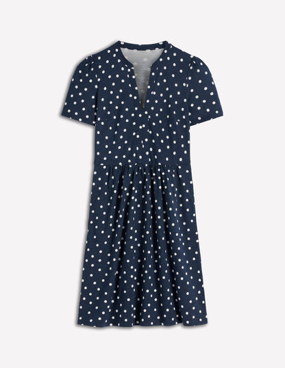 Naomi Short Sleeve Dress-French Navy, Painted Dot