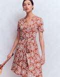 Daisy Flippy Jersey Dress-Brown, Decorative Blossom