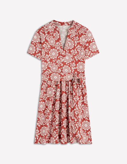 Daisy Flippy Jersey Dress-Brown, Decorative Blossom