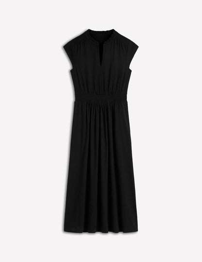 Alba Smocked Jersey Midi Dress-Black