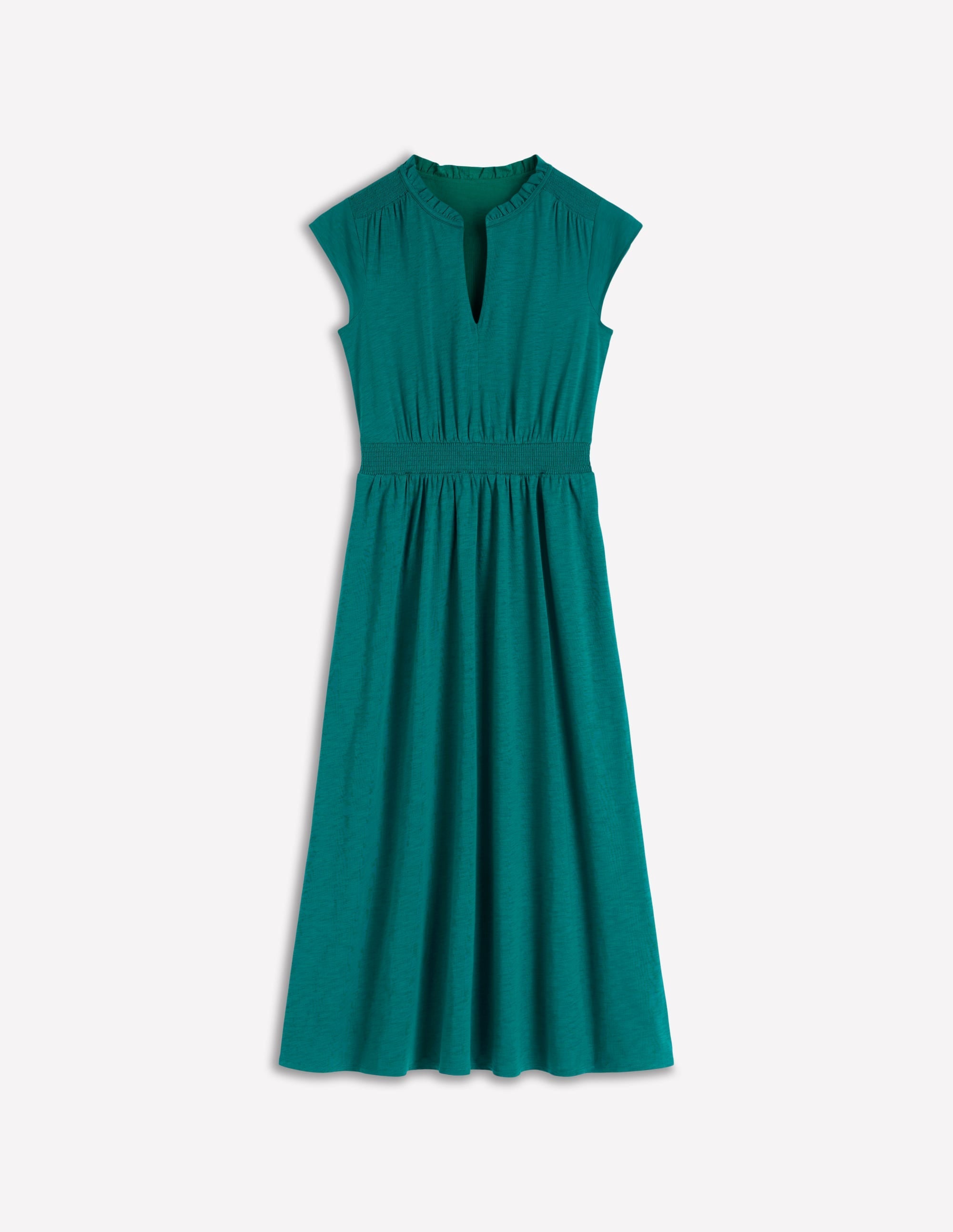 Alba Smocked Jersey Midi Dress-Drake Green