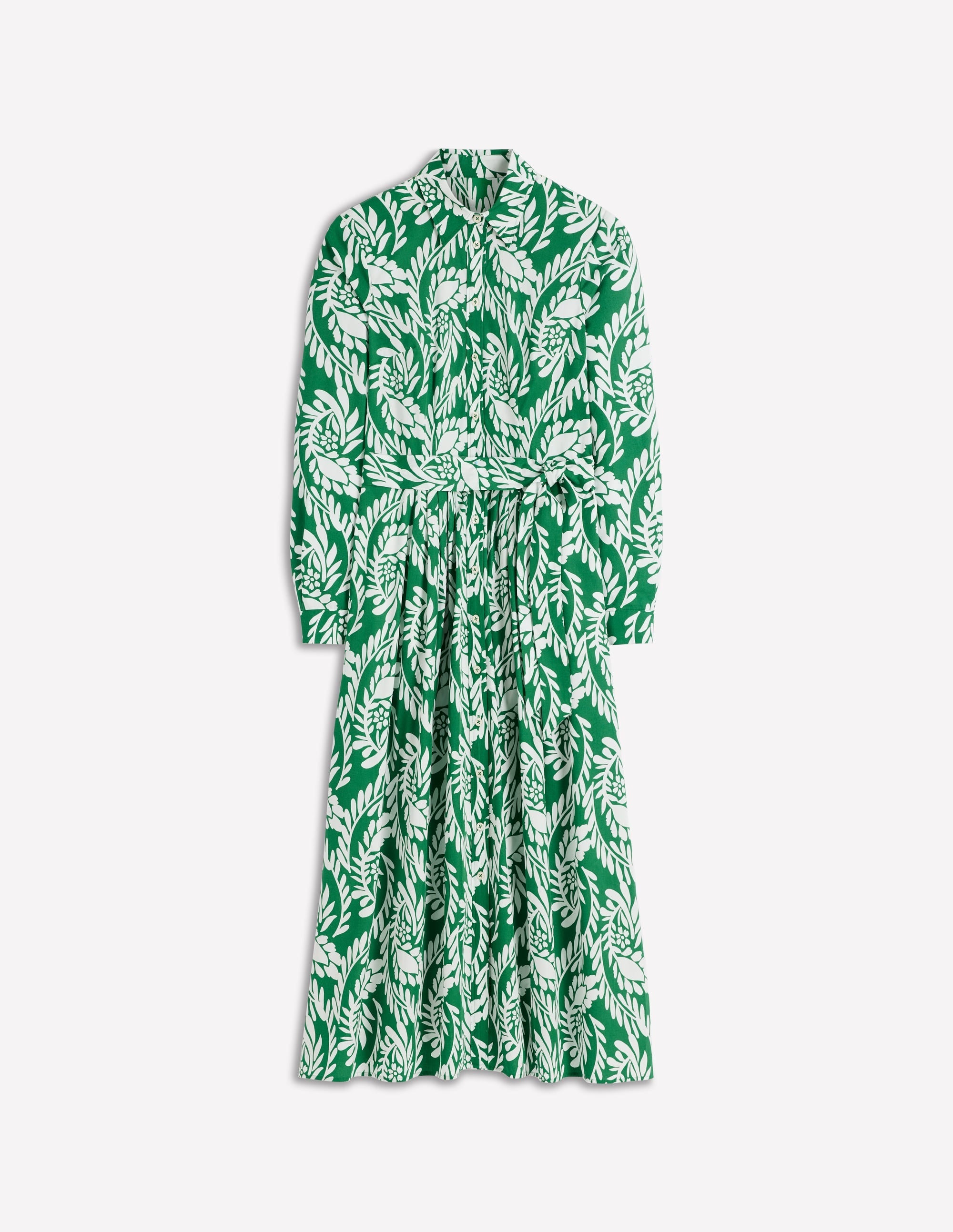 Alexa Cotton Midi Shirt Dress-Fresh Green, Scattered Vine