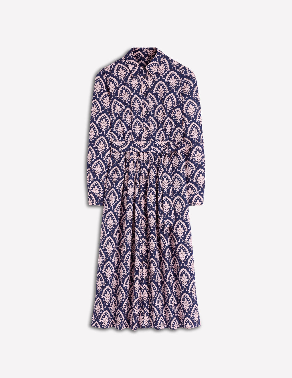 Alexa Cotton Midi Shirt Dress-Navy Petal Terrace