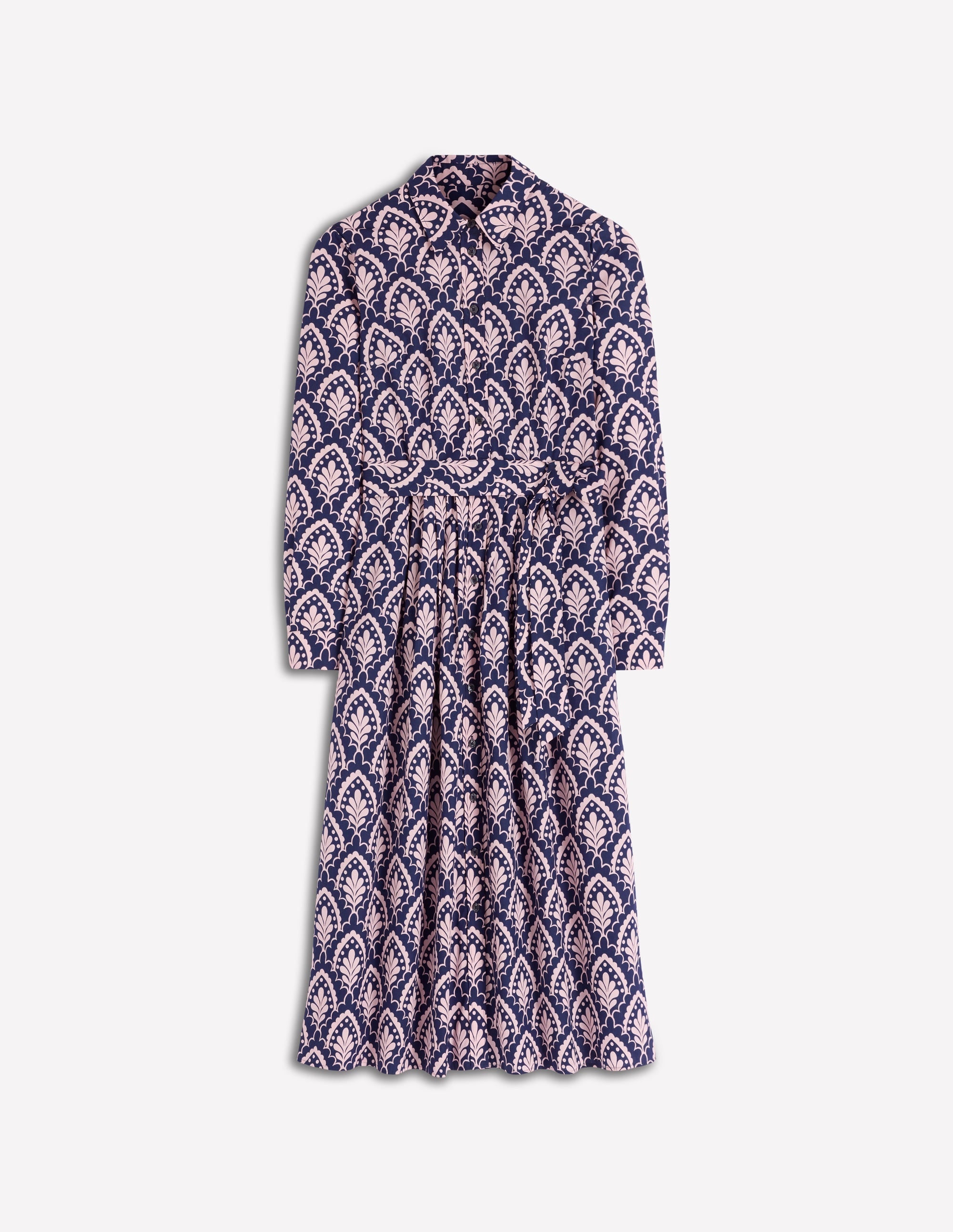 Alexa Cotton Midi Shirt Dress-Navy Petal Terrace