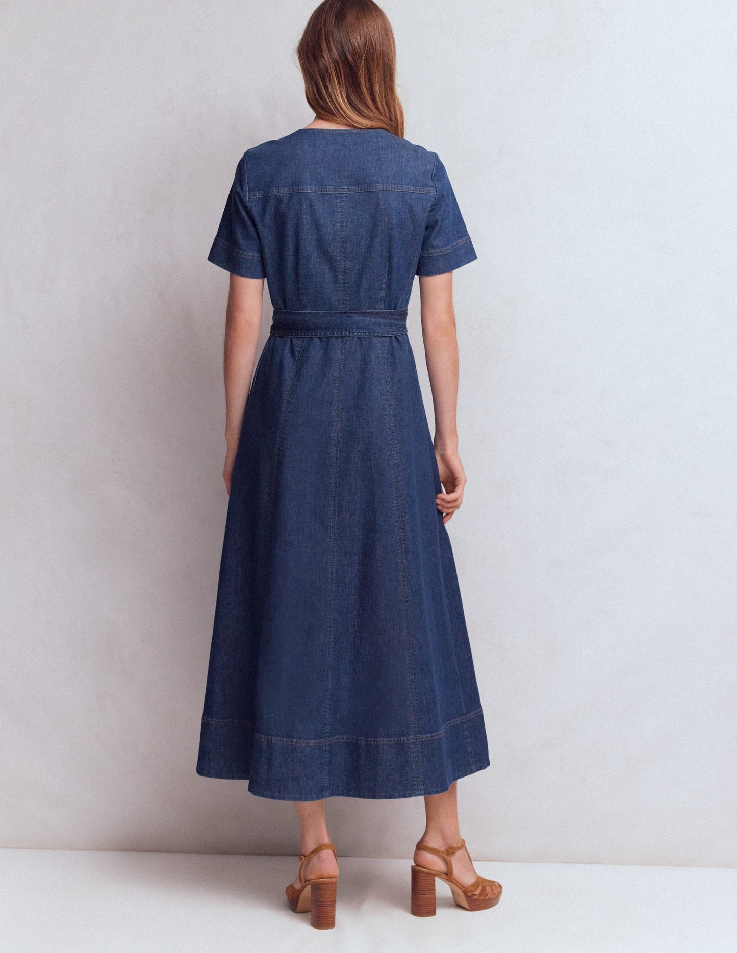 V-Neck Denim Dress-Mid Vintage