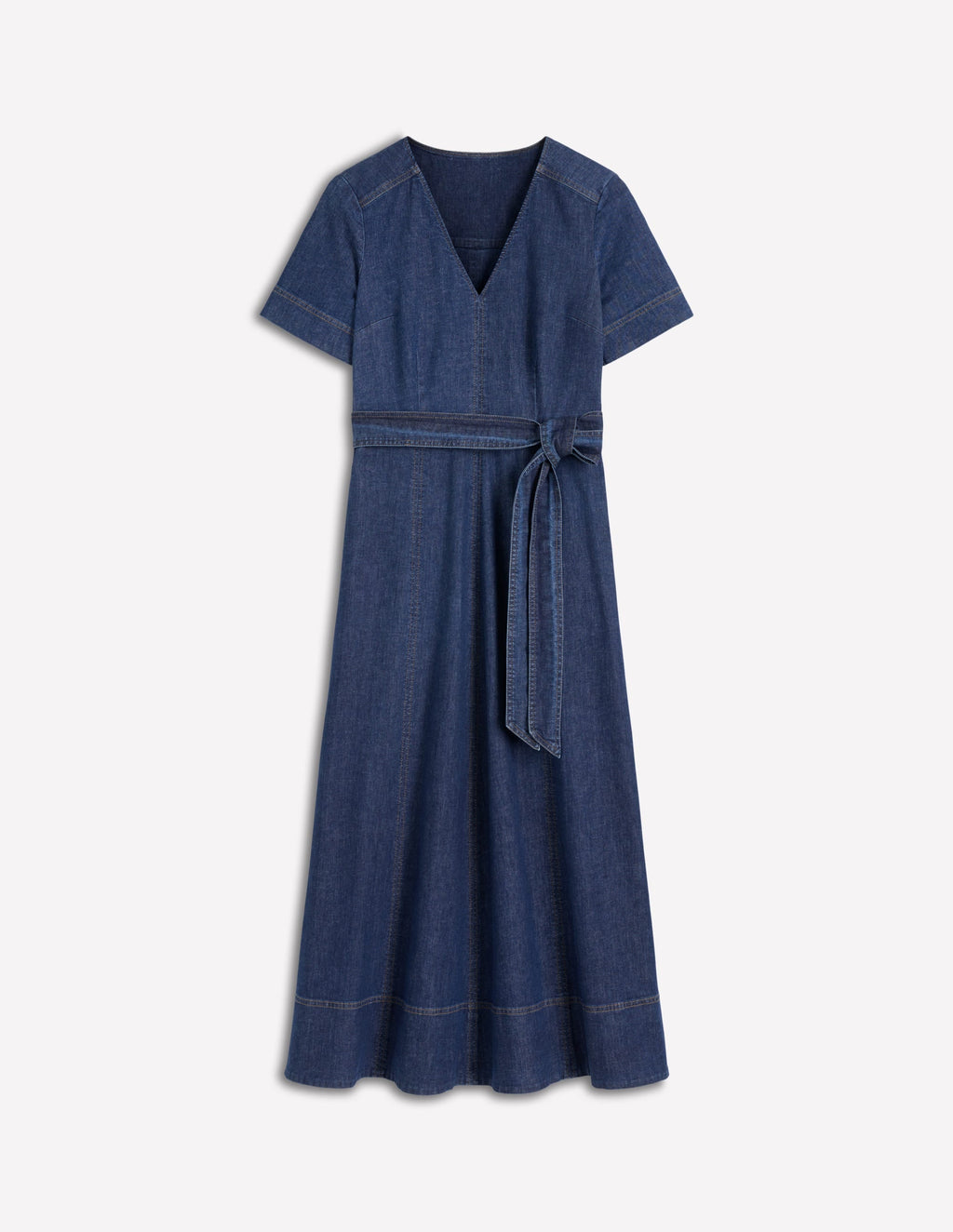 V-Neck Denim Dress-Mid Vintage