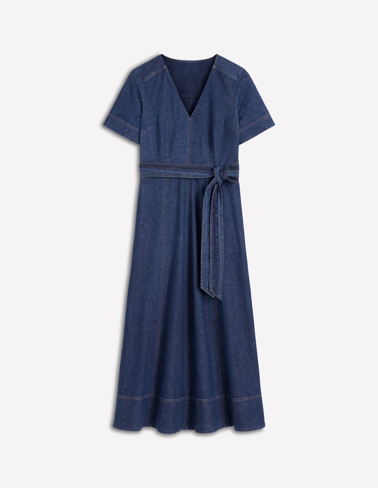 V-Neck Denim Dress-Mid Vintage