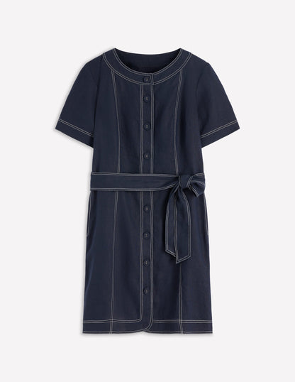 Callie Linen Short Dress-Navy