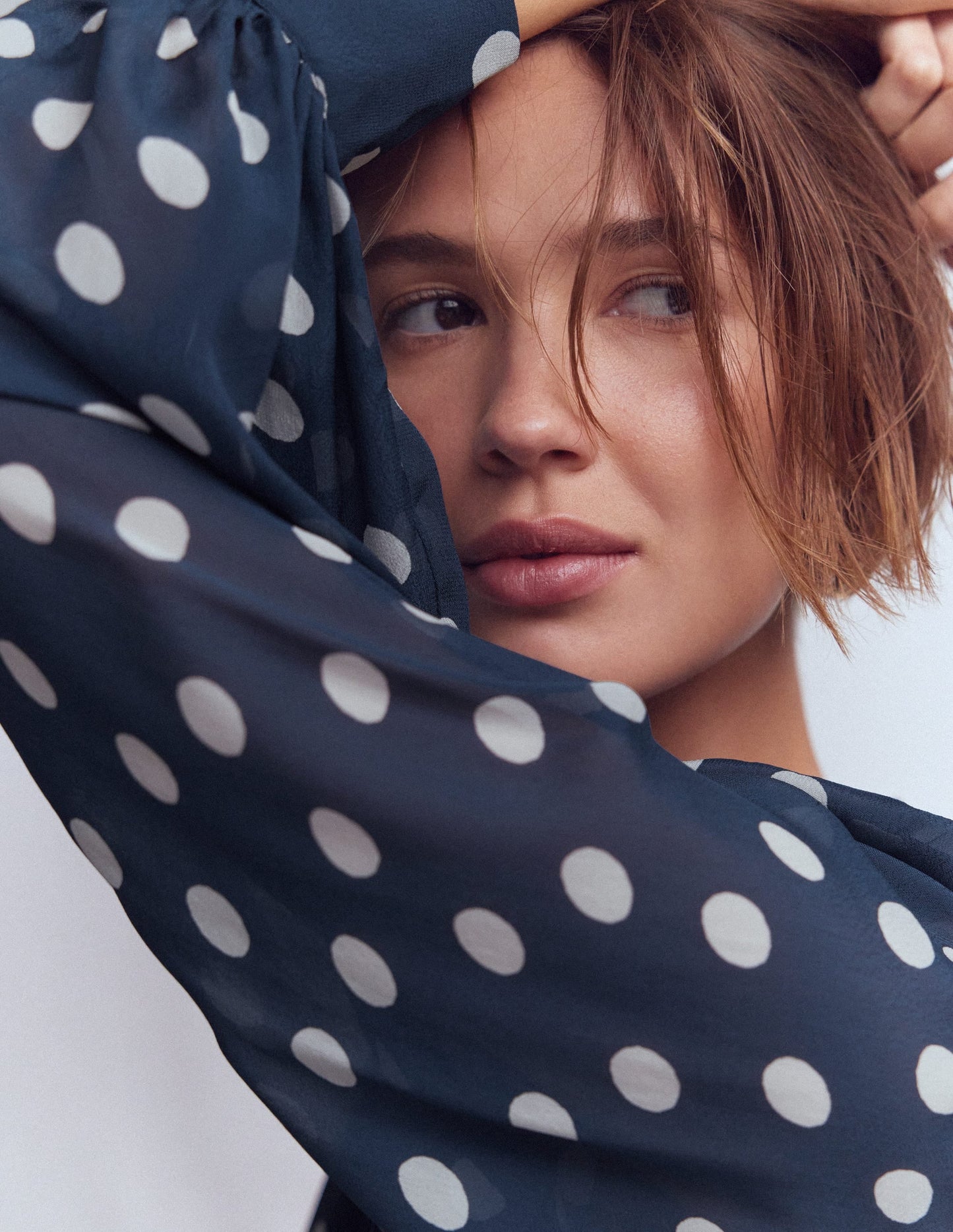 High Neck Occasion Dress-French Navy, Painted Dot