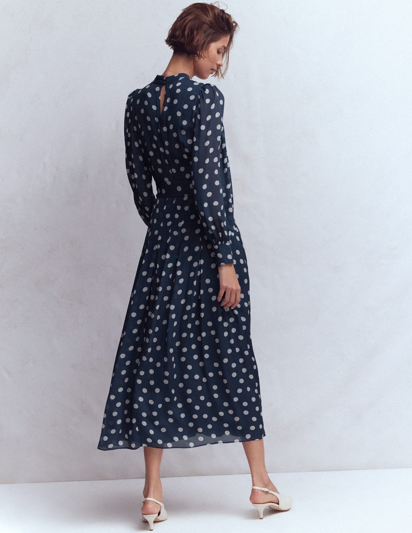 High Neck Occasion Dress-French Navy, Painted Dot