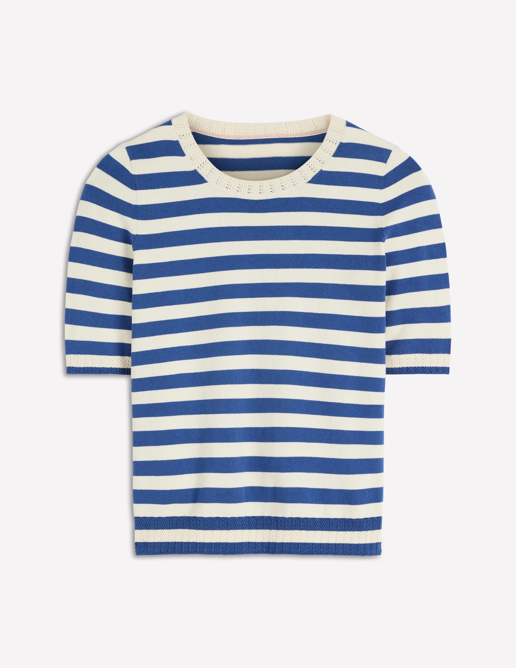 Emilia Cotton Crew T-shirt-Denim Blue/ Warm Ivory