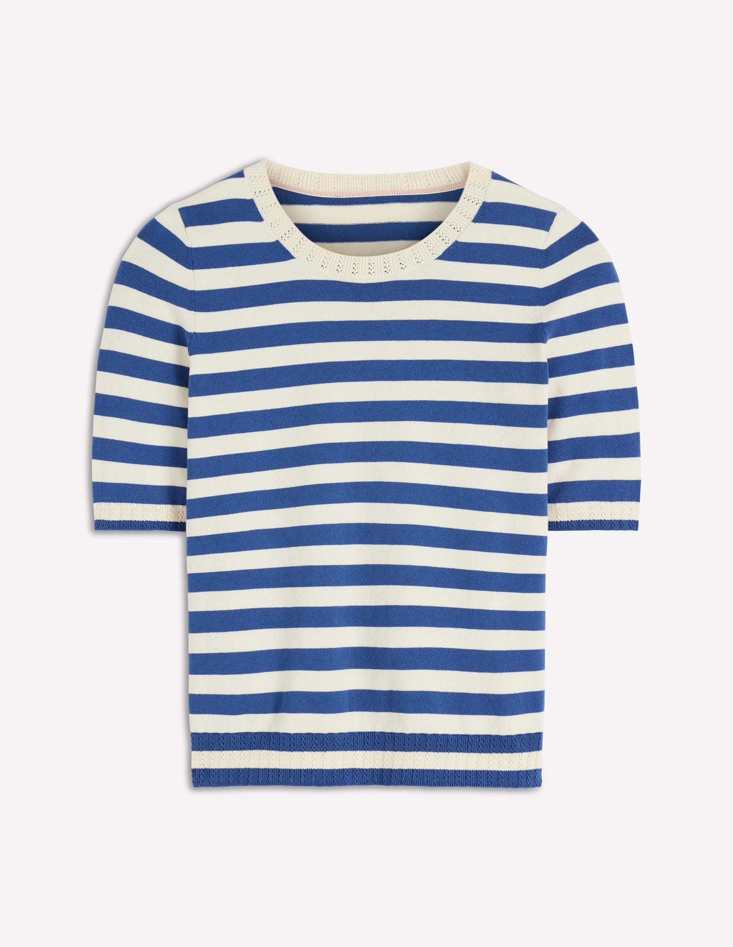 Emilia Cotton Crew T-shirt-Denim Blue/ Warm Ivory