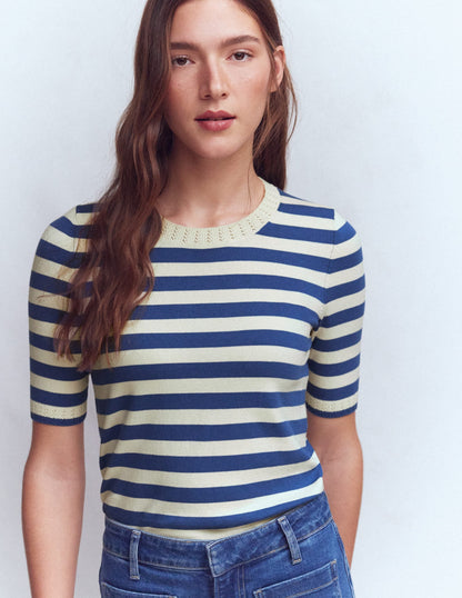 Emilia Cotton Crew T-shirt-Denim Blue/ Warm Ivory